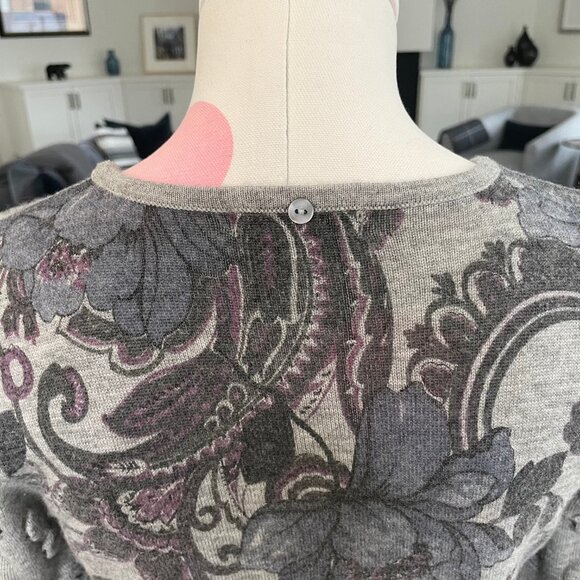 Alberto Makali Designer 2 Pce Floral Wool Acrylic Sweater & Scarf Grey Blu Sz M - Picture 8 of 13
